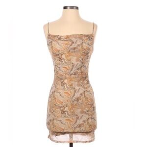 ✨SOLD✨ Brown/tan/nude water marble cowl neck mini dress